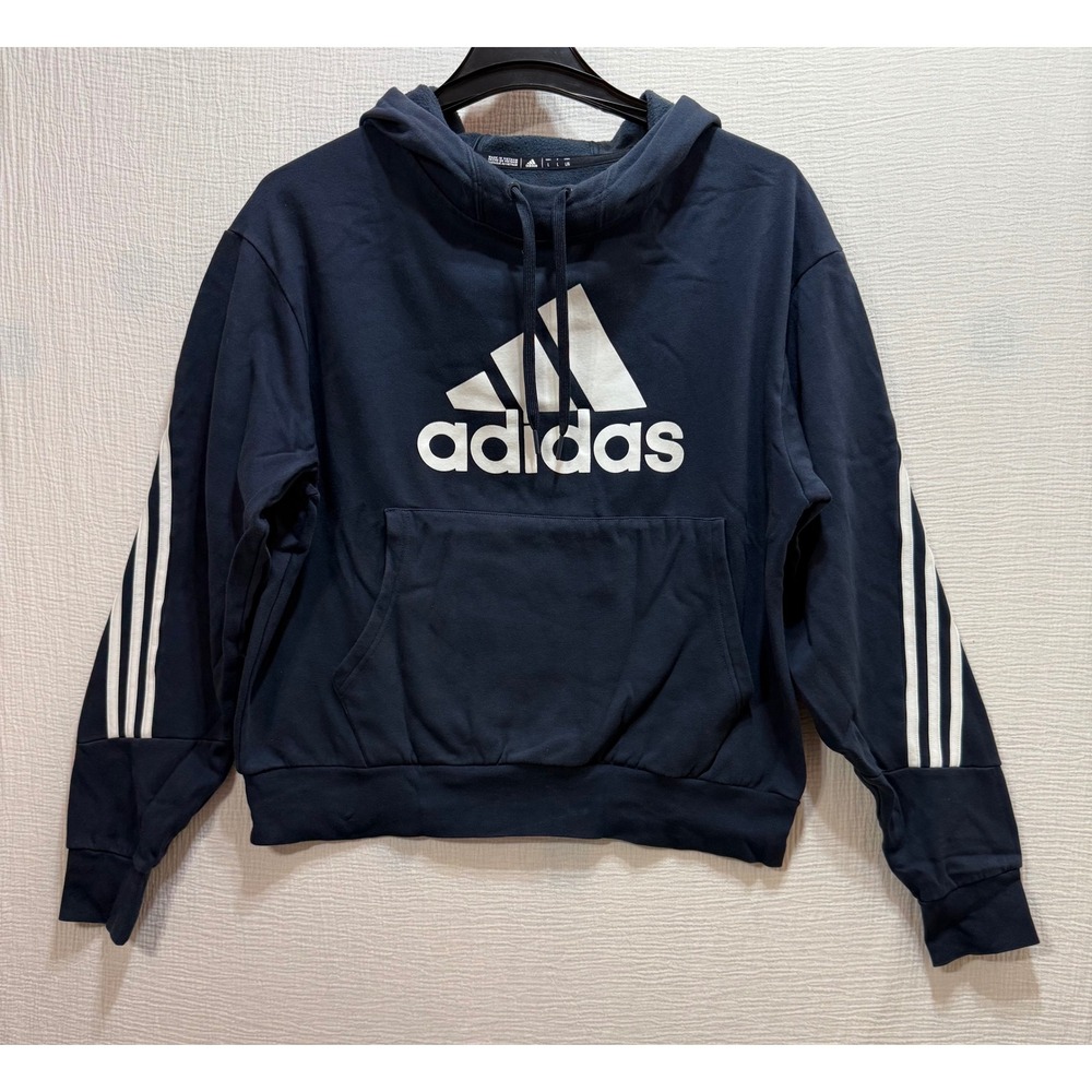 Adidas Sportswear Badge of Sport Hoodie Men's Navy Blue Size L Round Neck Sporty
